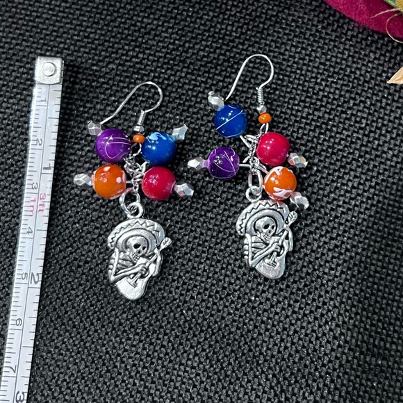 Cute Halloween or Día de los Muertos colorful earrings - Picture 2 of 3
